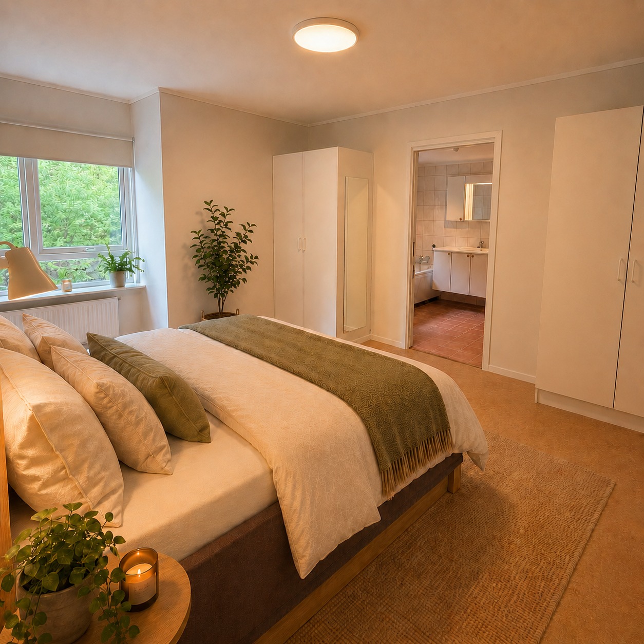 Hovedsoverom har rikelig med garderobe og direkte adgang til bad.