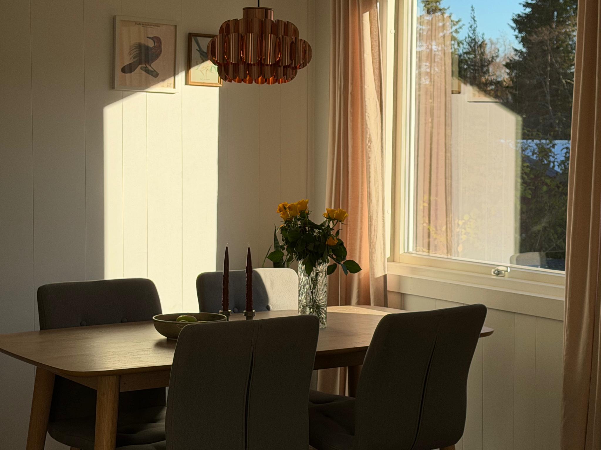 Romslig stue med god plass til både spisestue og sittegruppe