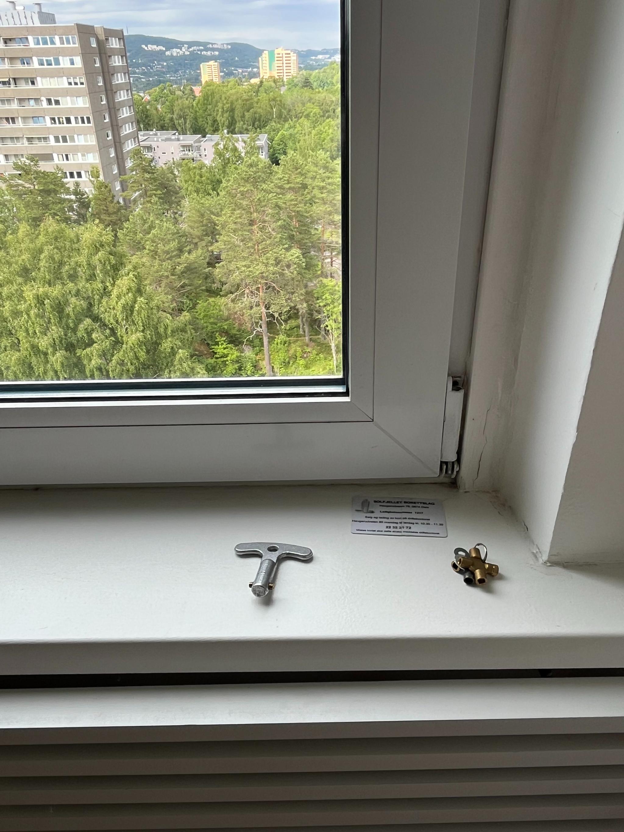 Nøkkel til søppelsjakt, vaskekort og nøkkel til lufting av radiator