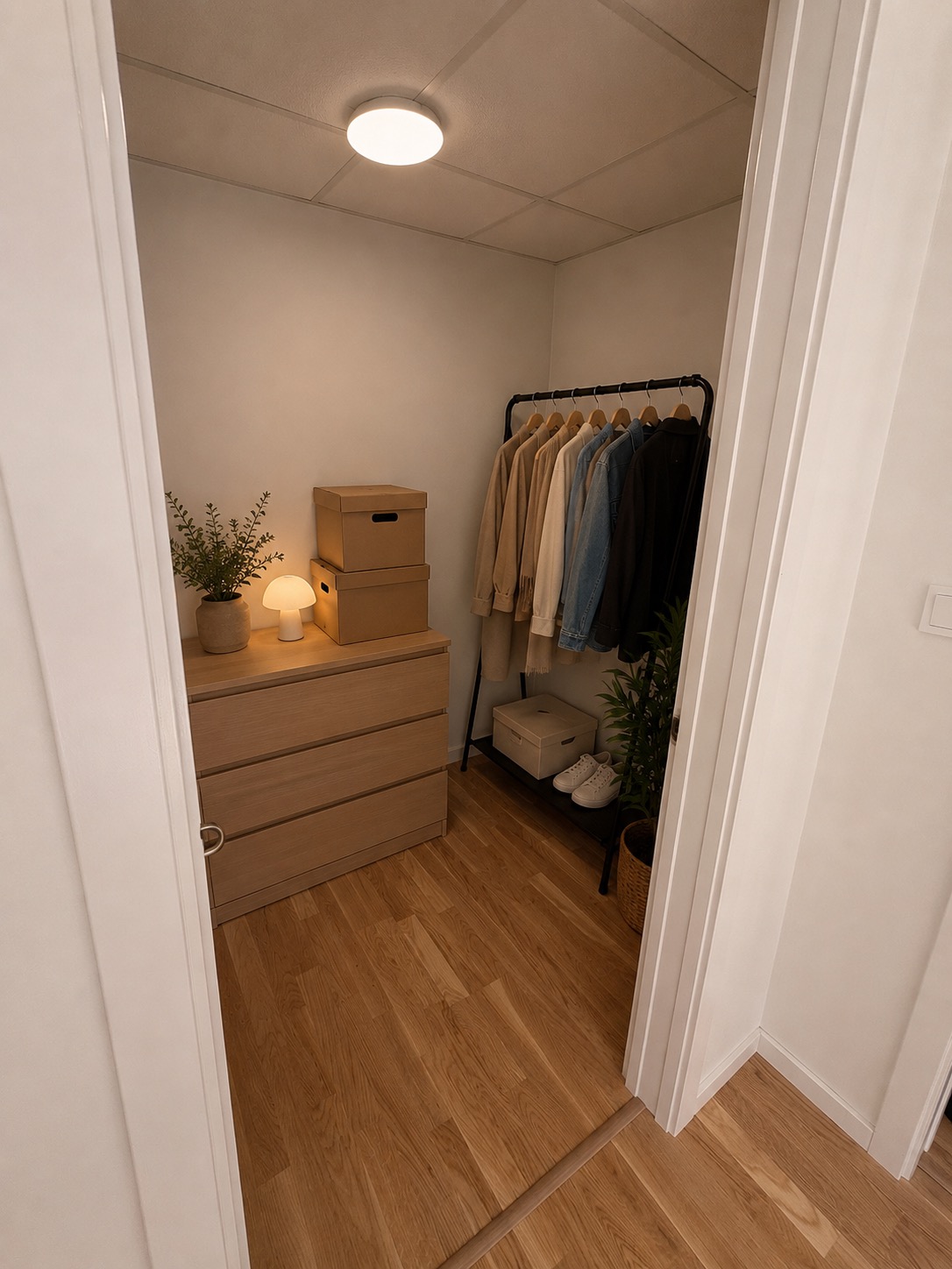 Bod/walk in closet med forslag til innredning