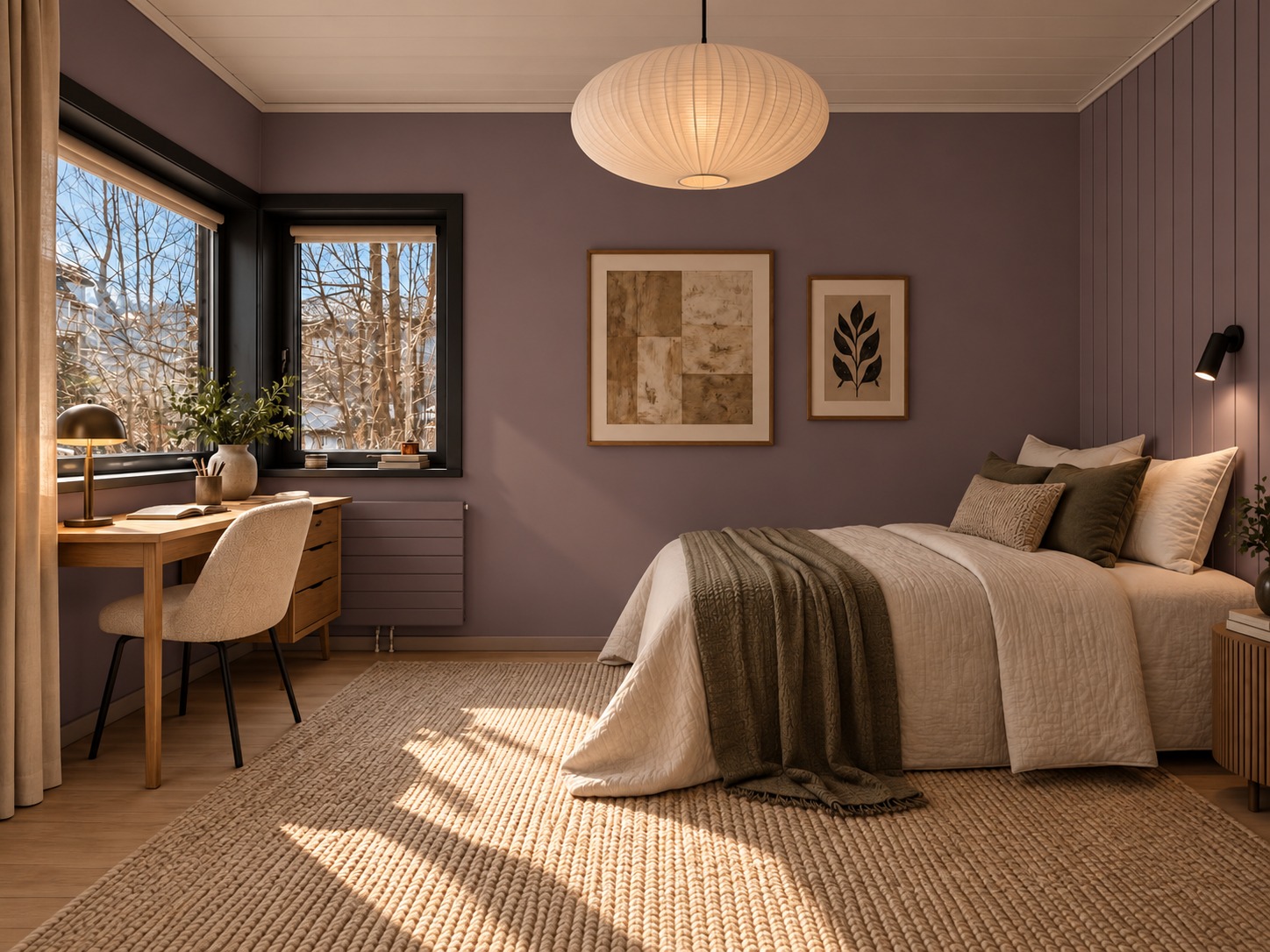 Soverom eller kontor nummer 1 ligger i første etasje - Bildene er visualiseringer av planlagt uttrykk etter oppussing. Farger og enkelte detaljer kan avvike fra ferdig resultat. Møbler er kun ment som illustrasjon. Boligen leies ut umøblert.