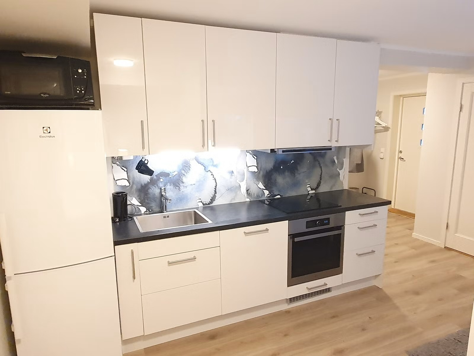 Kjøkken med induksjonstopp, innebygd oppvaskmaskin og ovn