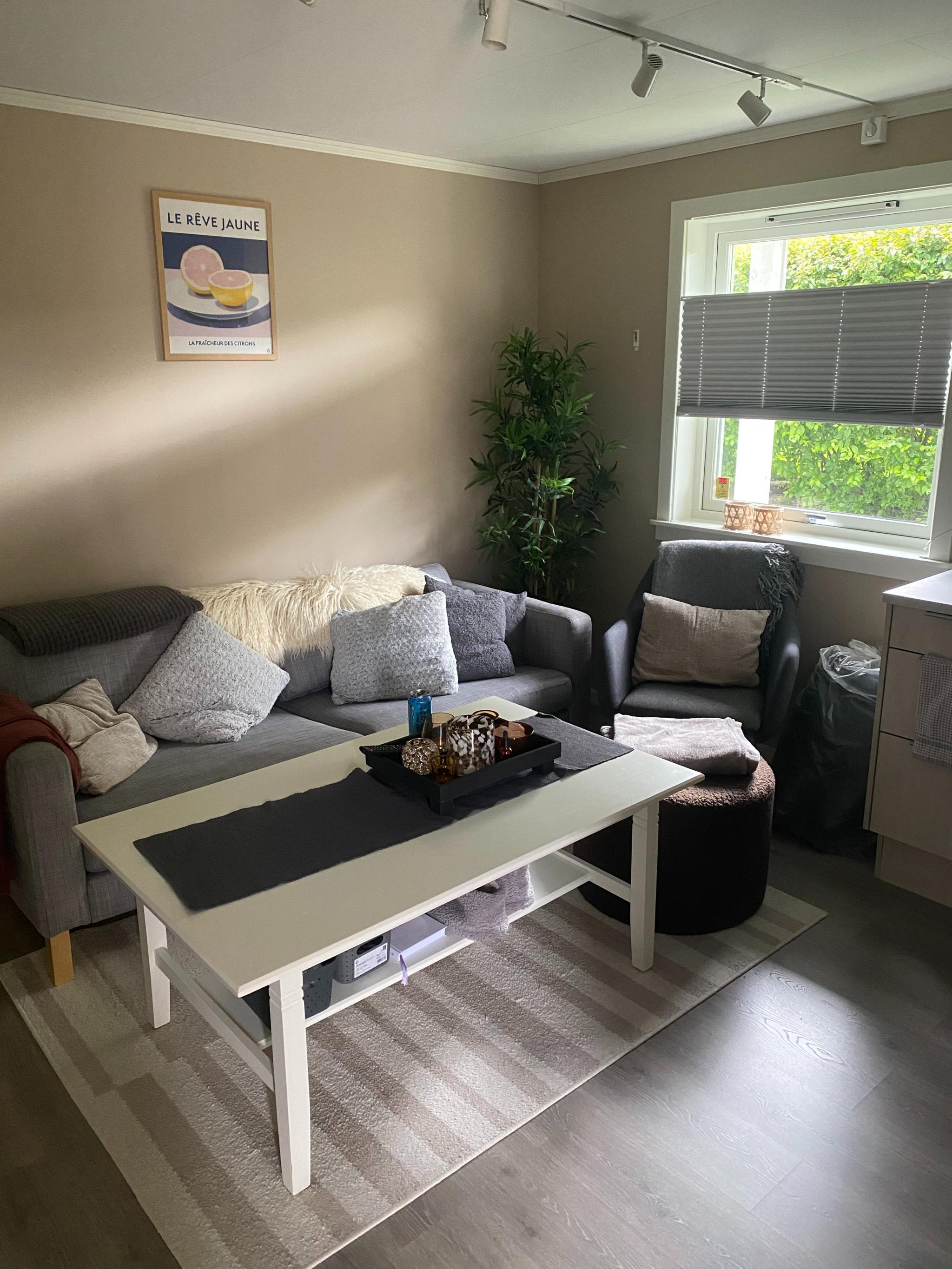 Stue. 
Dette er sofa og stol som er der nå.