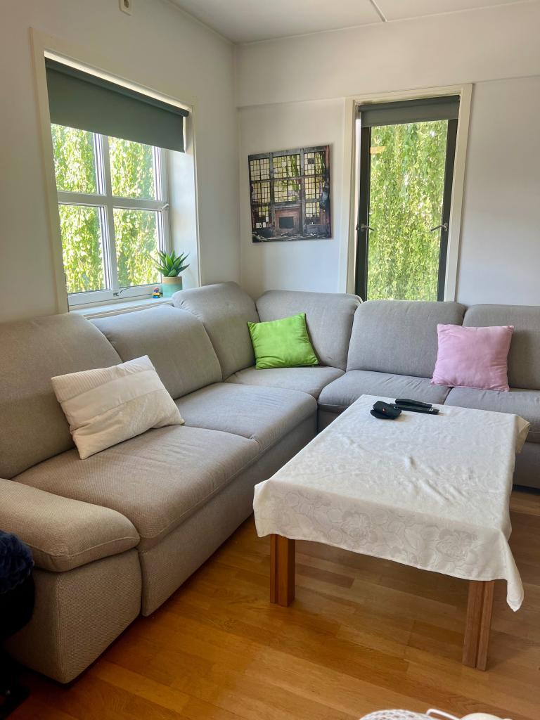 Stue/kjøkken. Romslig rom med god plass for å innrede med spisebord og sofa/TV-krok