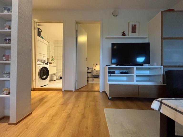 Fra stue mot soverom og bad