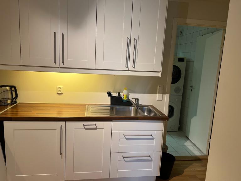 Romslig kjøkken mr integrert oppvaskmaskin og kjøleskap