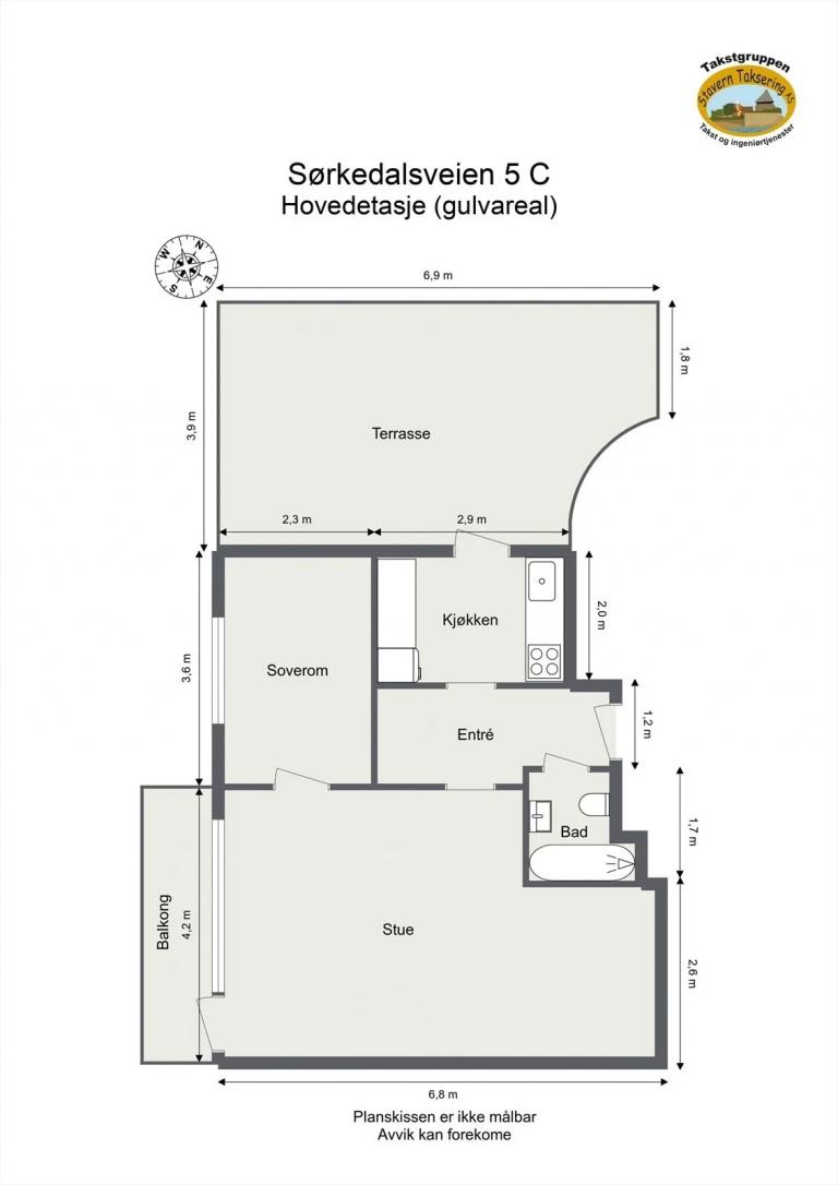 Plantegning av leiligheten, medfølgende bod på 4 kvm.