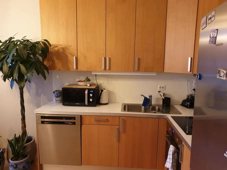Kjøkkenet har induskjonsovn, mikro, oppvaskemaskin og kjøleskap, samt at det er utstyrt med servise.