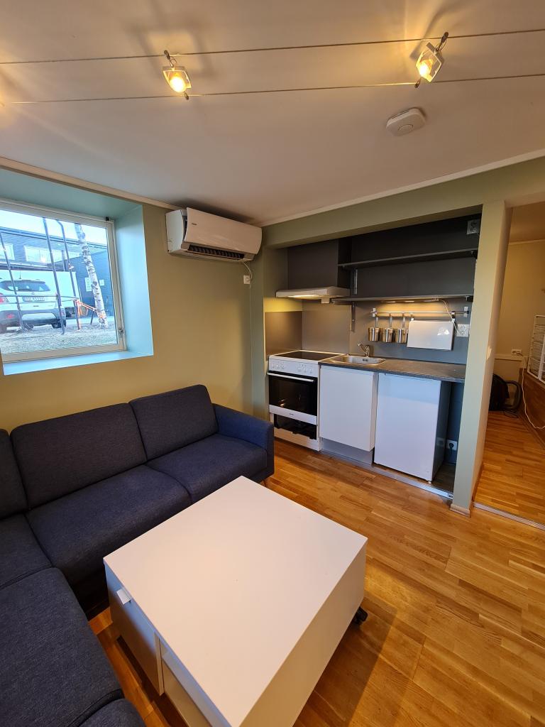 kjøkken/stue.
(Skuffen til komfyren var til vask når bildet ble tatt)