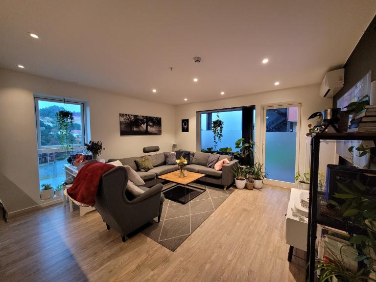 Stor og fin stue med store vinduer